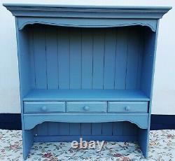 Vintage Pine Kitchen Shelf Unit / Plate Rack Grey Painted Wooden With Shelves