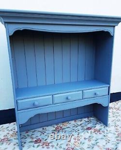 Vintage Pine Kitchen Shelf Unit / Plate Rack Grey Painted Wooden With Shelves