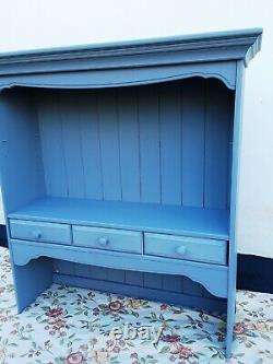 Vintage Pine Kitchen Shelf Unit / Plate Rack Grey Painted Wooden With Shelves