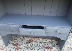 Vintage Pine Kitchen Shelf Unit / Plate Rack Grey Painted Wooden With Shelves