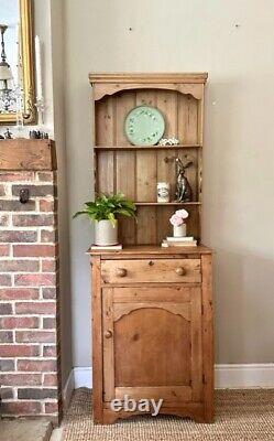 Vintage Pine Welsh Dresser, Wooden Antique Style, Country Farmhouse Decor