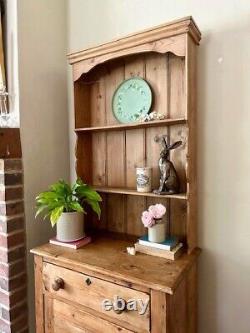 Vintage Pine Welsh Dresser, Wooden Antique Style, Country Farmhouse Decor