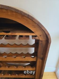 Vintage Pine Wine Rack Rustic Wood Oval Barrel Wine Bottle & Glasses Rack