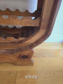Vintage Pine Wine Rack Rustic Wood Oval Barrel Wine Bottle & Glasses Rack