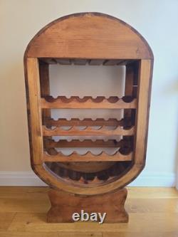 Vintage Pine Wine Rack Rustic Wood Oval Barrel Wine Bottle & Glasses Rack