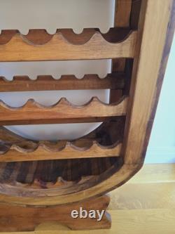 Vintage Pine Wine Rack Rustic Wood Oval Barrel Wine Bottle & Glasses Rack