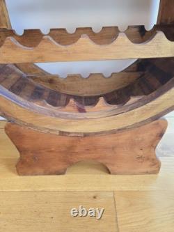 Vintage Pine Wine Rack Rustic Wood Oval Barrel Wine Bottle & Glasses Rack