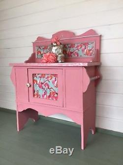 Vintage, Pink, Washstand, hand painted, cabinet, sideboard, Flamingo, cupboard