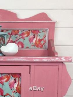 Vintage, Pink, Washstand, hand painted, cabinet, sideboard, Flamingo, cupboard