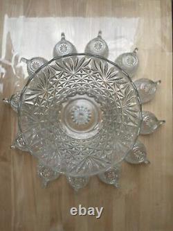Vintage Rare Crystal Cut Glass Punch Bowl Set With 12 Matching Cups