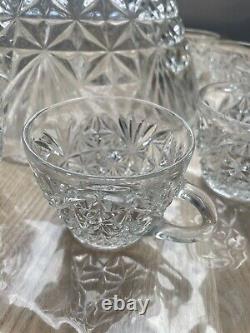 Vintage Rare Crystal Cut Glass Punch Bowl Set With 12 Matching Cups