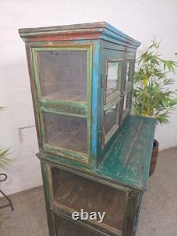 Vintage Reclaimed Indian Glazed Wooden Free Standing Kitchen Drinks Cabinet