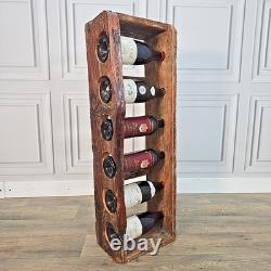 Vintage Reclaimed Wine Rack Rustic Solid Wood Holder 6 Bottles Pine Handmade