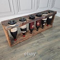 Vintage Reclaimed Wine Rack Rustic Solid Wood Holder 6 Bottles Pine Handmade