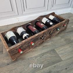 Vintage Reclaimed Wine Rack Rustic Solid Wood Holder 6 Bottles Pine Handmade