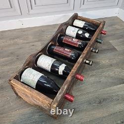 Vintage Reclaimed Wine Rack Rustic Solid Wood Holder 6 Bottles Pine Handmade