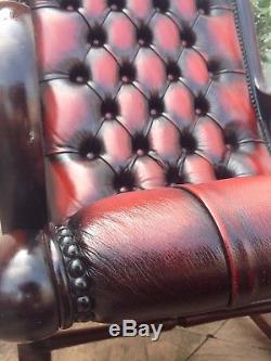Vintage Red Leather Chesterfield Rocking Chair in Red Oxblood Leather LK