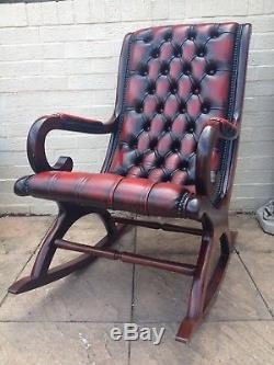 Vintage Red Leather Chesterfield Rocking Chair in Red Oxblood Leather LK
