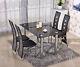 Vintage/retro 4 Faux Leather Chairs And Tempered Glass Dining Table Set Black