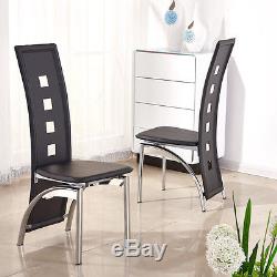Vintage/Retro 4 Faux Leather Chairs and Tempered Glass Dining Table Set Black