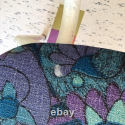 Vintage Retro 60s Kitchen Dining Chair Barkcloth Floral Kitsch Fabric Seat Blue