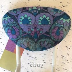 Vintage Retro 60s Kitchen Dining Chair Barkcloth Floral Kitsch Fabric Seat Blue