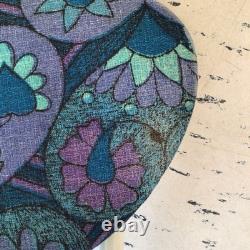 Vintage Retro 60s Kitchen Dining Chair Barkcloth Floral Kitsch Fabric Seat Blue