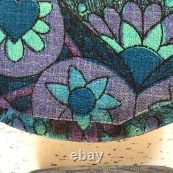 Vintage Retro 60s Kitchen Dining Chair Barkcloth Floral Kitsch Fabric Seat Blue