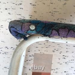 Vintage Retro 60s Kitchen Dining Chair Barkcloth Floral Kitsch Fabric Seat Blue