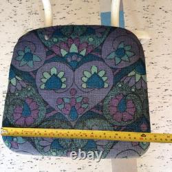 Vintage Retro 60s Kitchen Dining Chair Barkcloth Floral Kitsch Fabric Seat Blue