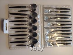 Vintage Retro 60s mid-century stainless steel 24 pc cutlery set in original case