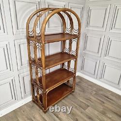 Vintage Retro Bamboo Rattan Shelves Cane Wicker Bookcase Boho Tiki Shelf