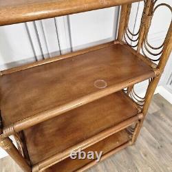 Vintage Retro Bamboo Rattan Shelves Cane Wicker Bookcase Boho Tiki Shelf