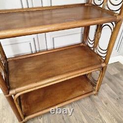 Vintage Retro Bamboo Rattan Shelves Cane Wicker Bookcase Boho Tiki Shelf