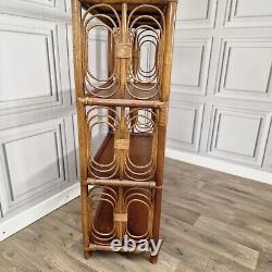 Vintage Retro Bamboo Rattan Shelves Cane Wicker Bookcase Boho Tiki Shelf