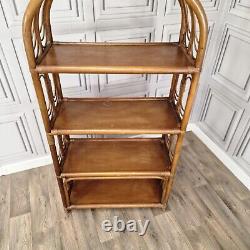 Vintage Retro Bamboo Rattan Shelves Cane Wicker Bookcase Boho Tiki Shelf