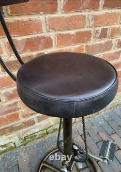 Vintage Retro Bar Stool with Backrest Bicycle Pedal Real Leather Kitchen Bar Pub