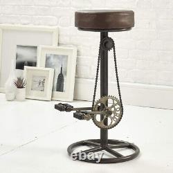 Vintage Retro Bar Stool with Pedal Bicycle FauLeather Kitchen Pub Industrial