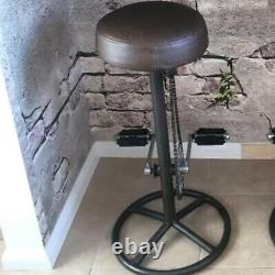 Vintage Retro Bar Stool with Pedal Bicycle FauLeather Kitchen Pub Industrial