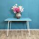 Vintage Retro Blue Formica Top Kitchen Table With Metal Legs Mid Century