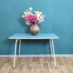 Vintage Retro Blue Formica Top Kitchen Table with Metal Legs Mid Century