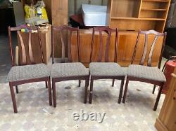 Vintage Retro Brown Wooden High Back Kitchen Dining Chairs x 4 with Fabric Seats