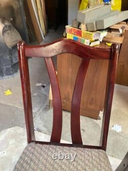 Vintage Retro Brown Wooden High Back Kitchen Dining Chairs x 4 with Fabric Seats
