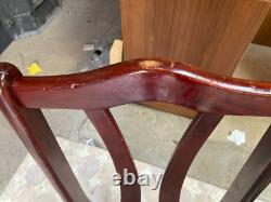 Vintage Retro Brown Wooden High Back Kitchen Dining Chairs x 4 with Fabric Seats