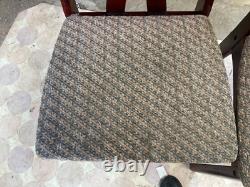 Vintage Retro Brown Wooden High Back Kitchen Dining Chairs x 4 with Fabric Seats