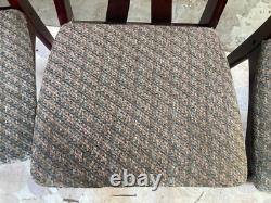 Vintage Retro Brown Wooden High Back Kitchen Dining Chairs x 4 with Fabric Seats