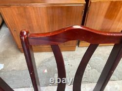 Vintage Retro Brown Wooden High Back Kitchen Dining Chairs x 4 with Fabric Seats