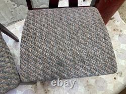 Vintage Retro Brown Wooden High Back Kitchen Dining Chairs x 4 with Fabric Seats