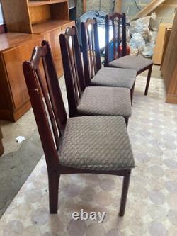 Vintage Retro Brown Wooden High Back Kitchen Dining Chairs x 4 with Fabric Seats