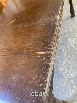 Vintage Retro Brown Wooden Rectangular Extending Kitchen Dining Table